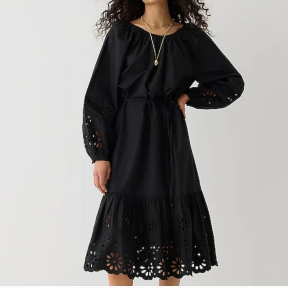 J. Crew Black Eyelet Cotton Dress S